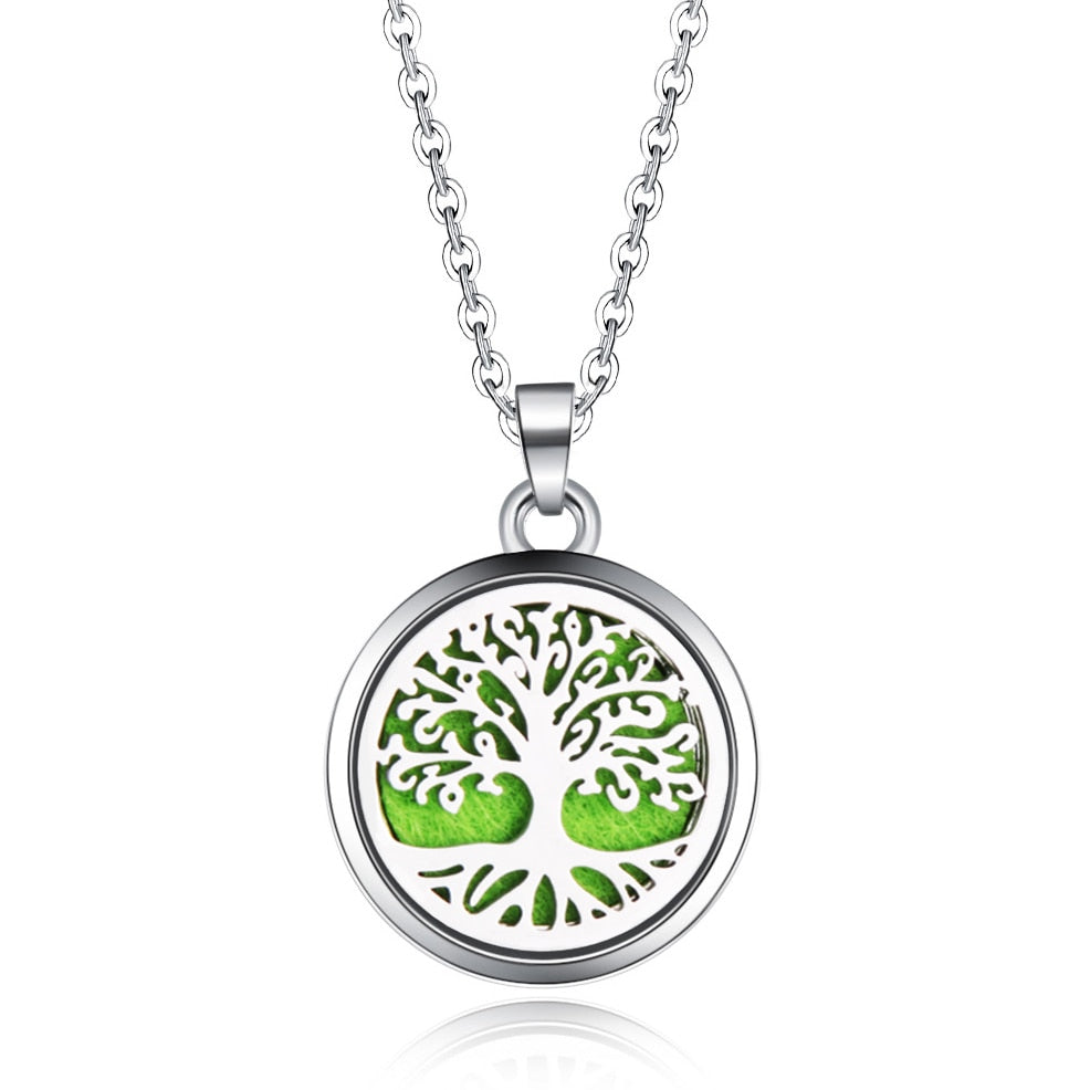 Tree of Life Stainless Steel Aroma Box Pendant Necklace Magnetic Aromatherapy Essential Oil Diffuser Box Locket Pendant Jewelry