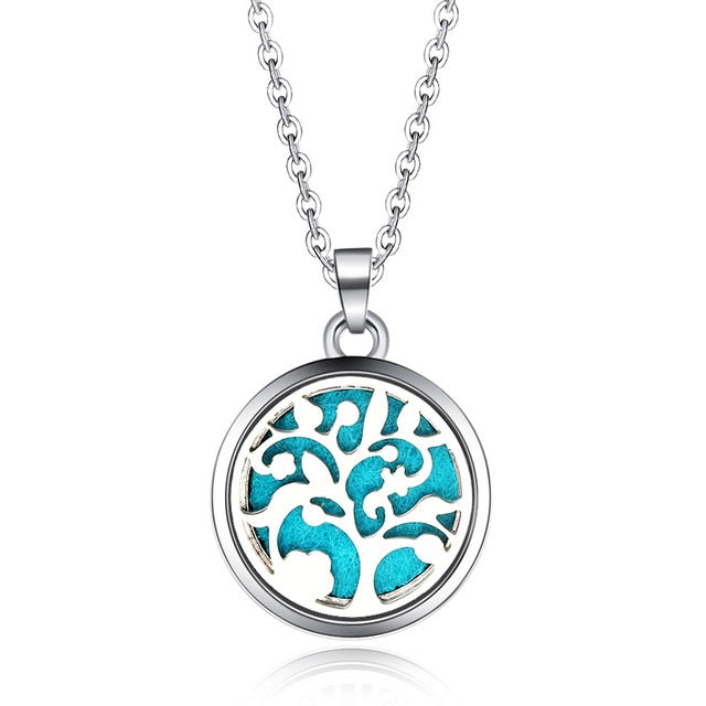 Tree of Life Stainless Steel Aroma Box Pendant Necklace Magnetic Aromatherapy Essential Oil Diffuser Box Locket Pendant Jewelry