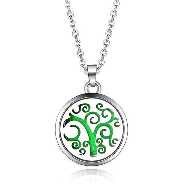 Tree of Life Stainless Steel Aroma Box Pendant Necklace Magnetic Aromatherapy Essential Oil Diffuser Box Locket Pendant Jewelry