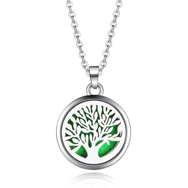 Tree of Life Stainless Steel Aroma Box Pendant Necklace Magnetic Aromatherapy Essential Oil Diffuser Box Locket Pendant Jewelry