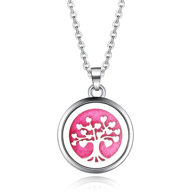 Tree of Life Stainless Steel Aroma Box Pendant Necklace Magnetic Aromatherapy Essential Oil Diffuser Box Locket Pendant Jewelry