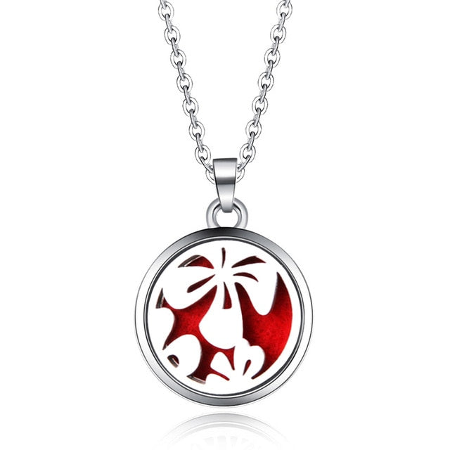 Tree of Life Stainless Steel Aroma Box Pendant Necklace Magnetic Aromatherapy Essential Oil Diffuser Box Locket Pendant Jewelry