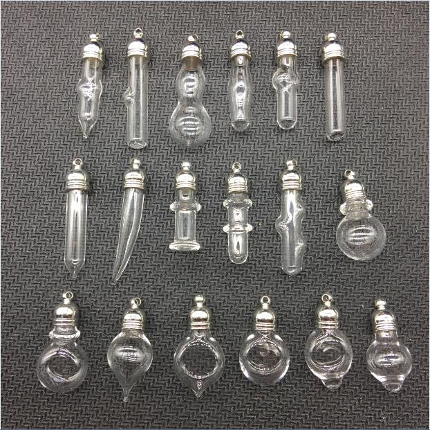 10pcs 5mm glue cap glass Vial Pendant locket charms mini wishing glass bottles with Tassel cap name on rice art jewelry making