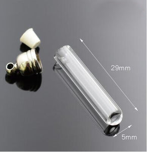 10pcs 5mm glue cap glass Vial Pendant locket charms mini wishing glass bottles with Tassel cap name on rice art jewelry making
