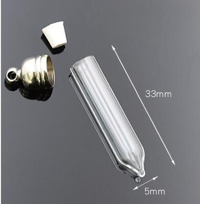 10pcs 5mm glue cap glass Vial Pendant locket charms mini wishing glass bottles with Tassel cap name on rice art jewelry making
