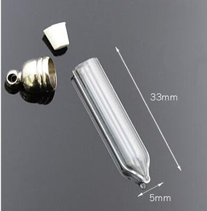 10pcs 5mm glue cap glass Vial Pendant locket charms mini wishing glass bottles with Tassel cap name on rice art jewelry making