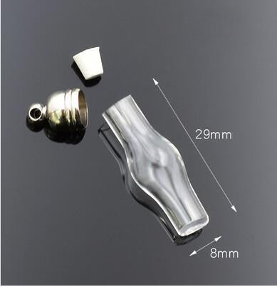 10pcs 5mm glue cap glass Vial Pendant locket charms mini wishing glass bottles with Tassel cap name on rice art jewelry making
