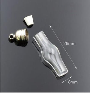 10pcs 5mm glue cap glass Vial Pendant locket charms mini wishing glass bottles with Tassel cap name on rice art jewelry making