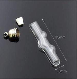 10pcs 5mm glue cap glass Vial Pendant locket charms mini wishing glass bottles with Tassel cap name on rice art jewelry making