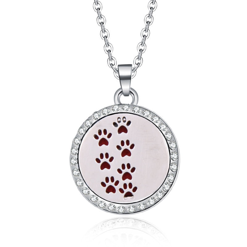 Aromatherapy Lockets necklace paw pattern Essential Oils Aroma Diffuser rhinestones locket Perfume Pendant Necklace cute gift