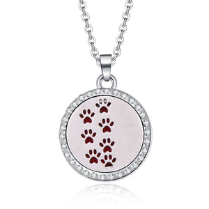 Aromatherapy Lockets necklace paw pattern Essential Oils Aroma Diffuser rhinestones locket Perfume Pendant Necklace cute gift
