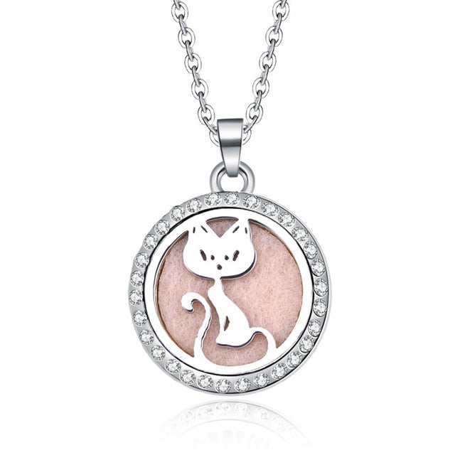 Aromatherapy Lockets necklace paw pattern Essential Oils Aroma Diffuser rhinestones locket Perfume Pendant Necklace cute gift