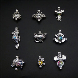 9pcs Silver Plated mixture Cage Jewelry Making Supplies Copper Beads Cage Pendant Essential Oil Diffuser Trendy Locket Gift