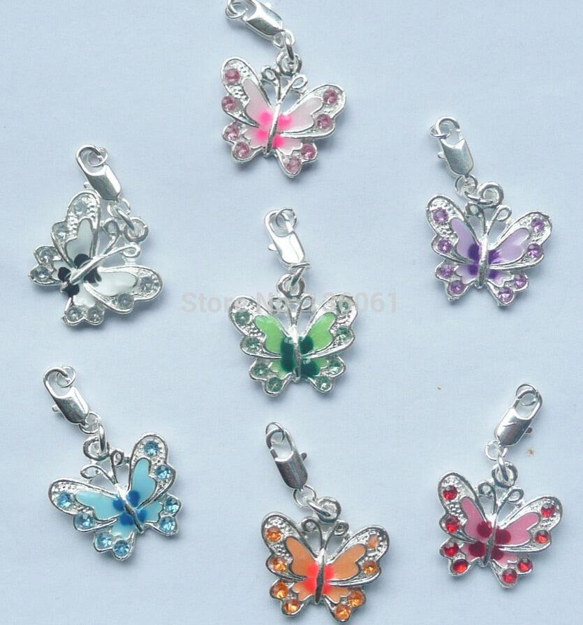 Vintage Silver Mixed Enamel Rhinestone Butterfly Clip-on Floating Locket DIY Jewelry Charms Pendant For Bracelet Hot Sale Q550