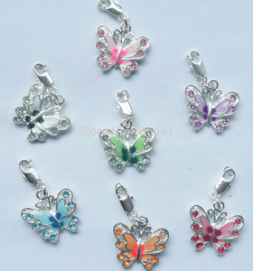 Vintage Silver Mixed Enamel Rhinestone Butterfly Clip-on Floating Locket DIY Jewelry Charms Pendant For Bracelet Hot Sale Q550